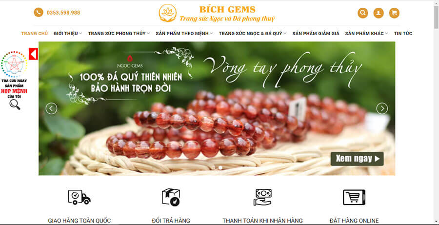 Thiết kế Website bán đồ phong thủy cho Bích Gems