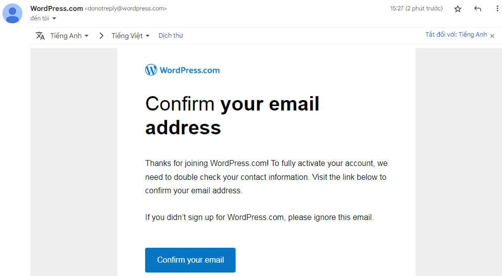 Xác minh tài khoản WordPress.com qua Email