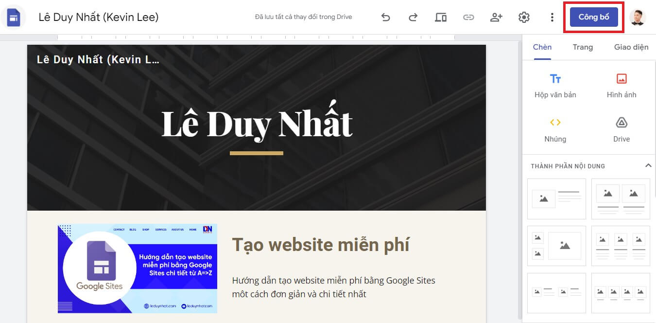 Xuất bản website miễn phí trên Google Sites